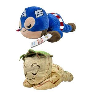 Marvel Disney 24" GROOT & 24" Captain America Cuddleez Jumbo Plush Bundle Of 2